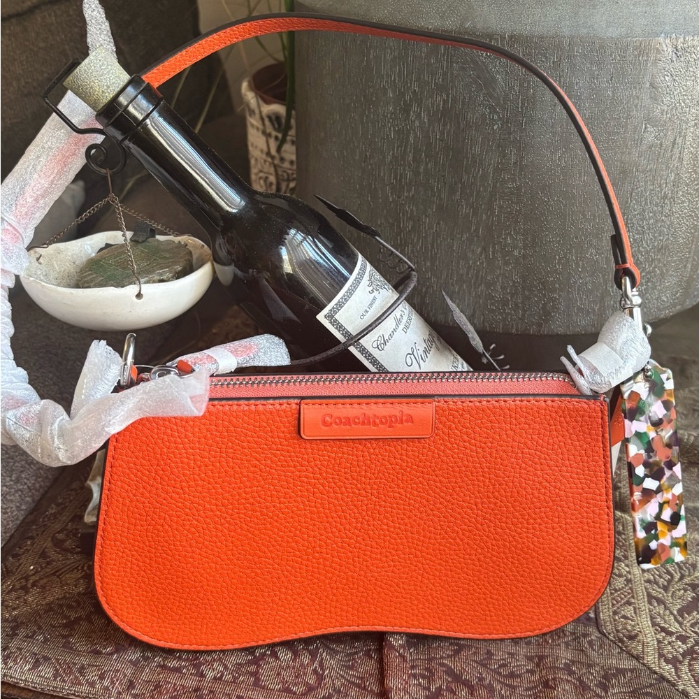 Authentic CoachTopia Orange Leather zip curved Shoulder Bag